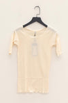 BASERANGE Round neck ruffled ribbed cotton T-shirt TOPA series collection France BAS-TOPA-WA-WI22-MIBAI Off-white TOPA-RB-000